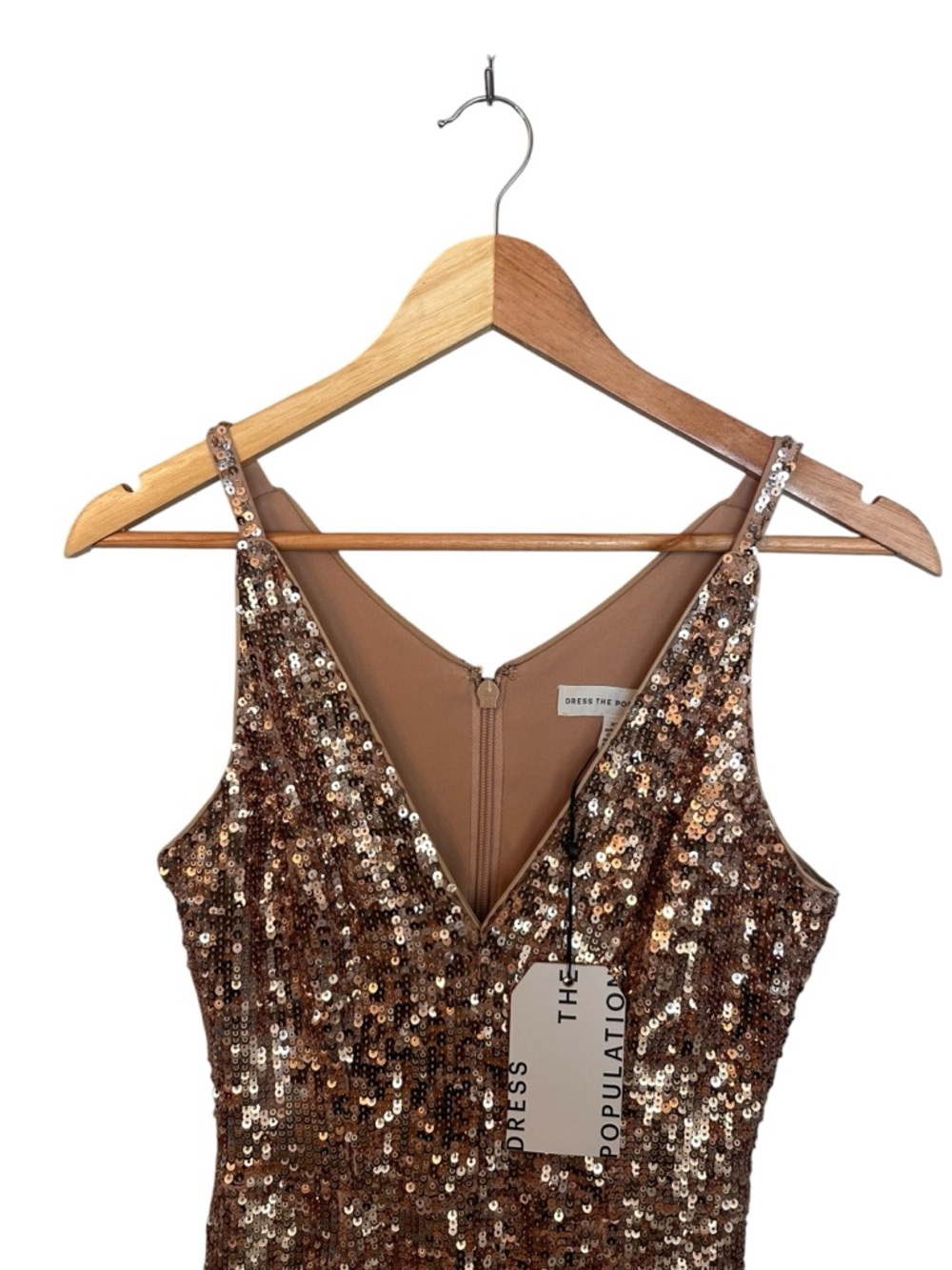 NWT DRESS THE POPULATION CHARLIE GOLD SEQUIN JUMPSUIT SIZE XS - Picture 4 of 11